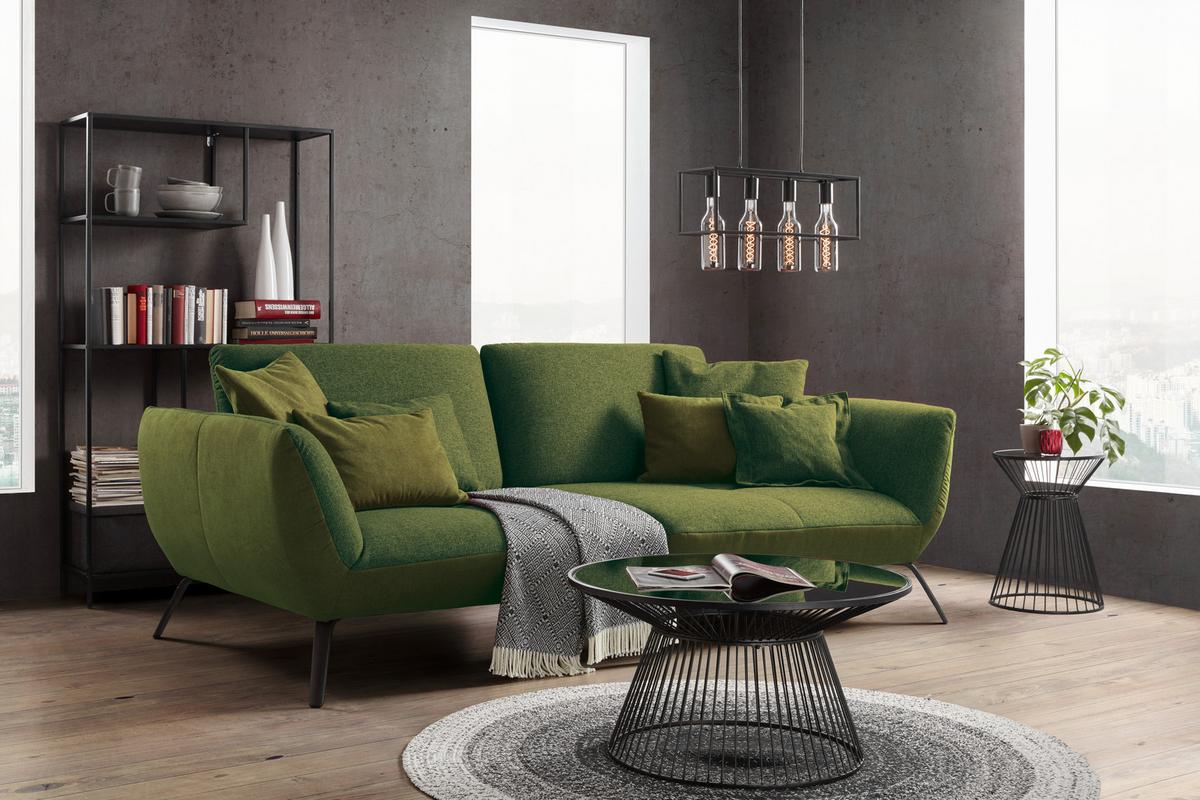 Bigsofa Trendy Olivgrün - Schwarz/Olivgrün, MODERN, Holzwerkstoff (260/93/124cm) - Premium Living