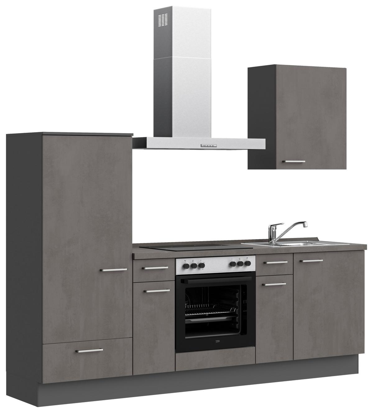 Küchenblock Riva Low m. Geräten Schieferfarben - Schieferfarben/Edelstahlfarben, MODERN, Holzwerkstoff/Metall (240cm) - Nobilia