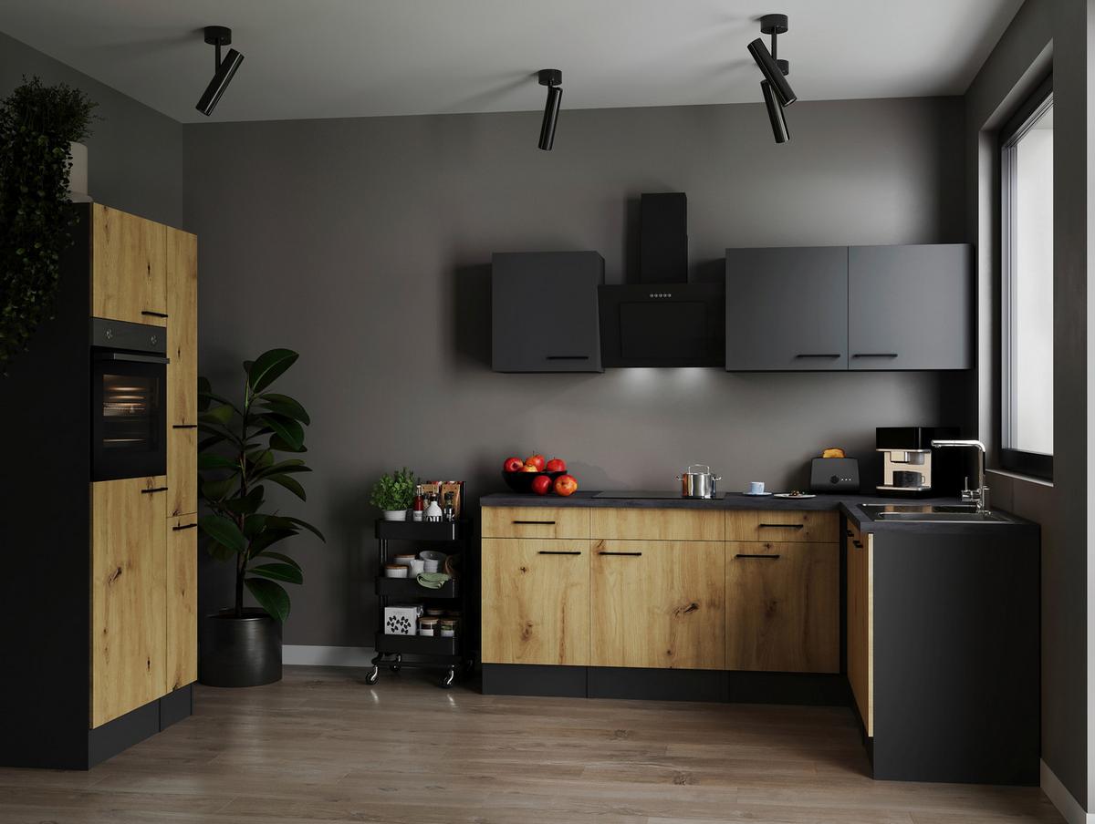 Kotna Kuhinja Z Aparati Oliver, 310x172cm - siva/črna, Design, kovina/leseni material (310/172cm) - Respekta