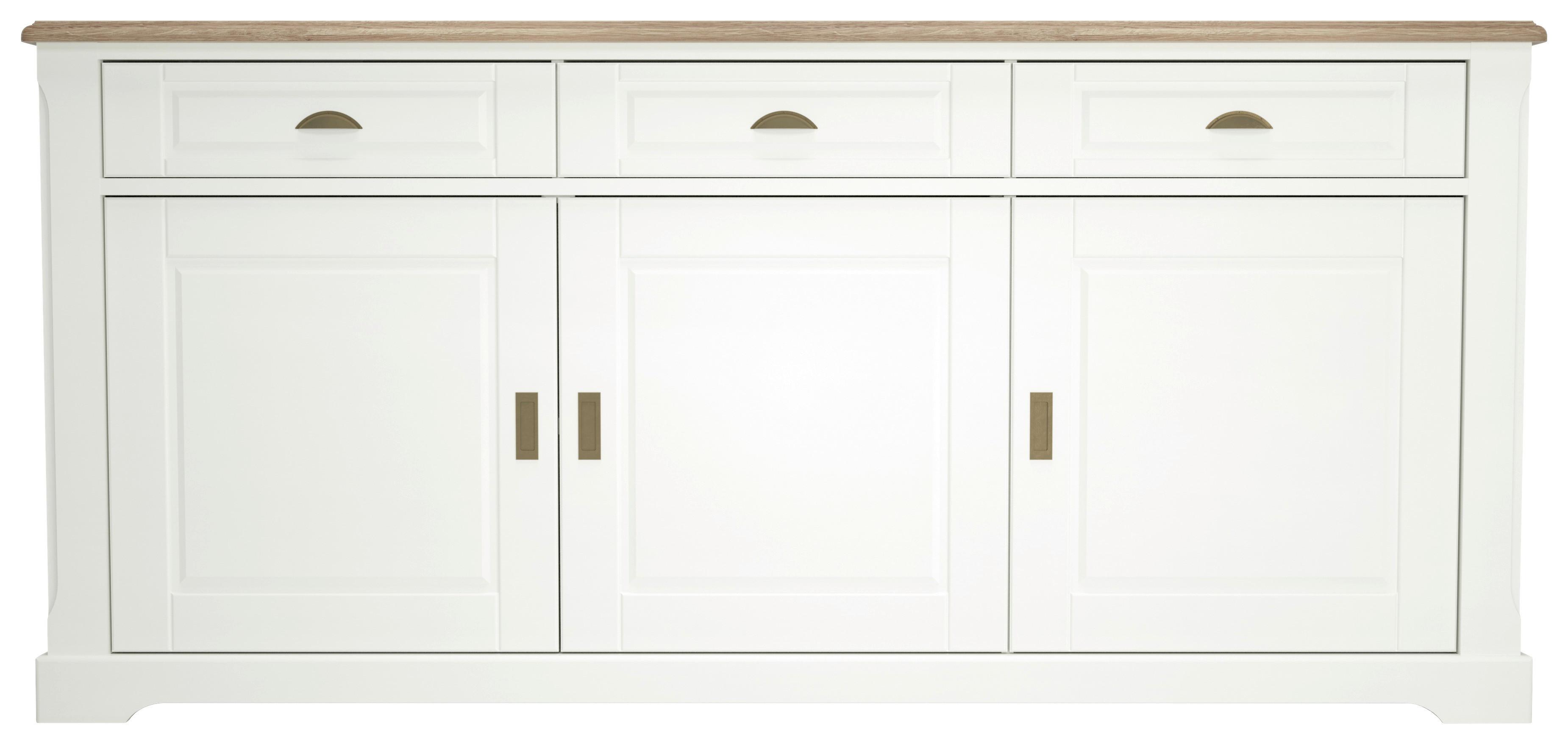 Komoda Cottage, Bela, Imitacija Hrasta, 200 Cm - zlate barve/barve hrasta, Basics, kovina/leseni material (200/93/47cm) - MID.YOU