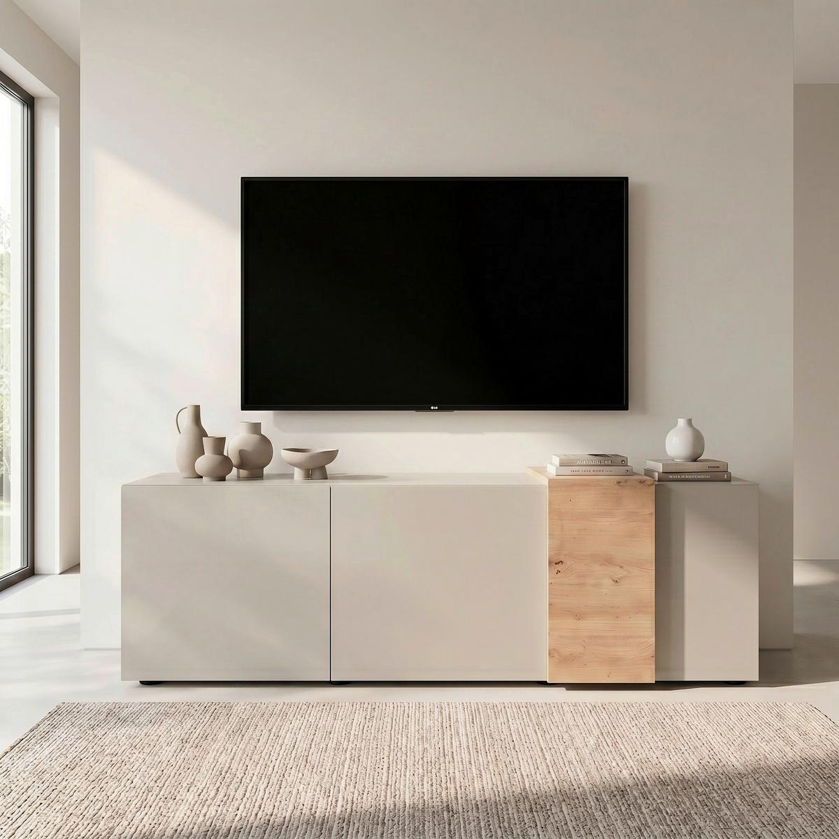 Comodă TV AMALFI - cașmir/stejar Artisan, Modern, material pe bază de lemn (181/59/44cm) - Modern Living