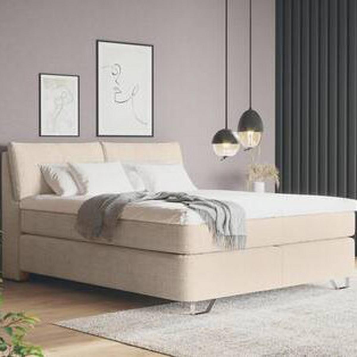 Boxspringbett Tabea Sandfarben ca. 180x200cm - Sandfarben/Alufarben, KONVENTIONELL, Karton/Naturmaterialien (180/200cm) - Premium Living