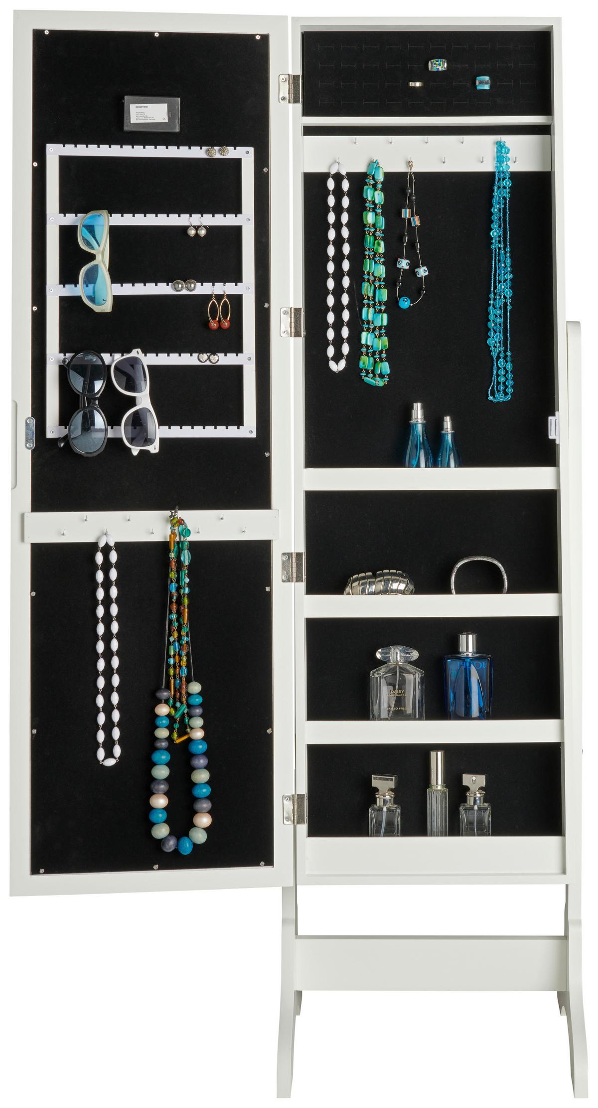 Omarica Za Nakit Miri, Bela, Ogledalo, Led Osvetlitev - bela, Moderno, steklo/leseni material (41/148/37cm) - Mömax