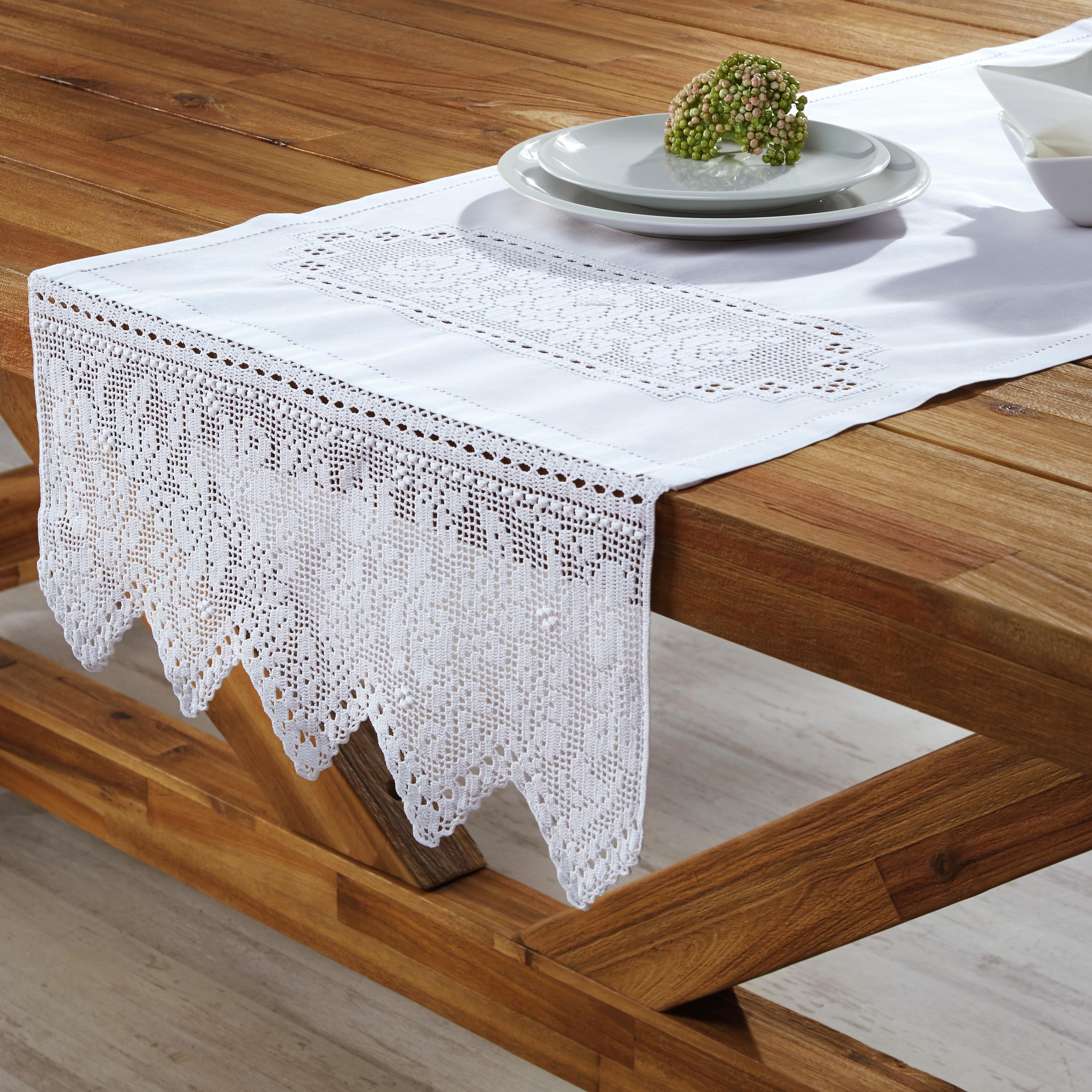 Tischläufer in Weiß ca.50/150 cm ''Jasmin'' - Weiß, KONVENTIONELL, Textil (50/150cm) - Bessagi Home