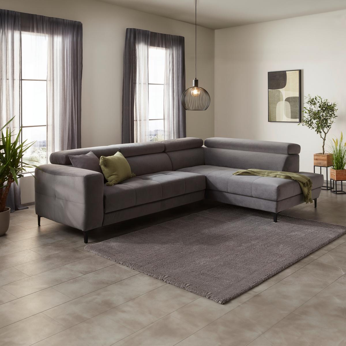 Canapé d'angle in Grau - Schwarz/Grau, Modern, Textil (301/210cm) - Premium Living