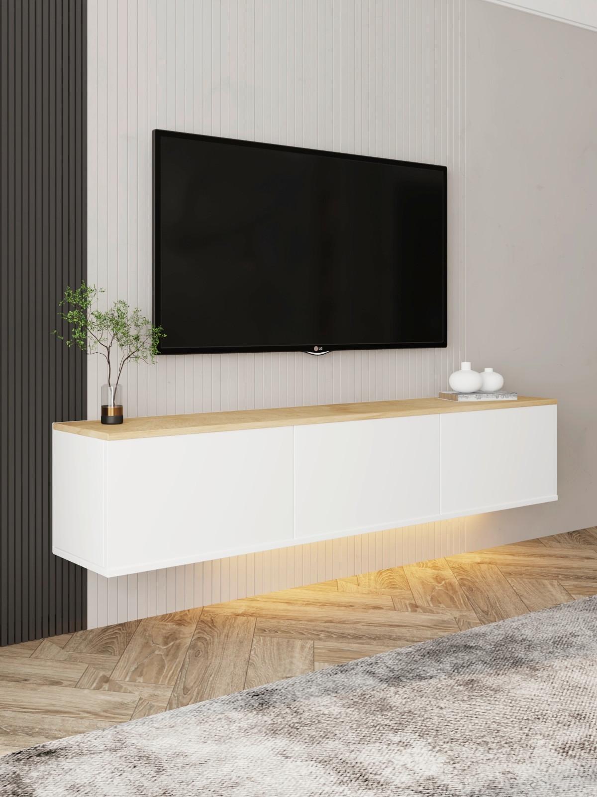 LOWBOARD NEON TV-MÖBEL - Weiss/Eichefarben, Design, Holzwerkstoff (160/35/32cm) - Livetastic