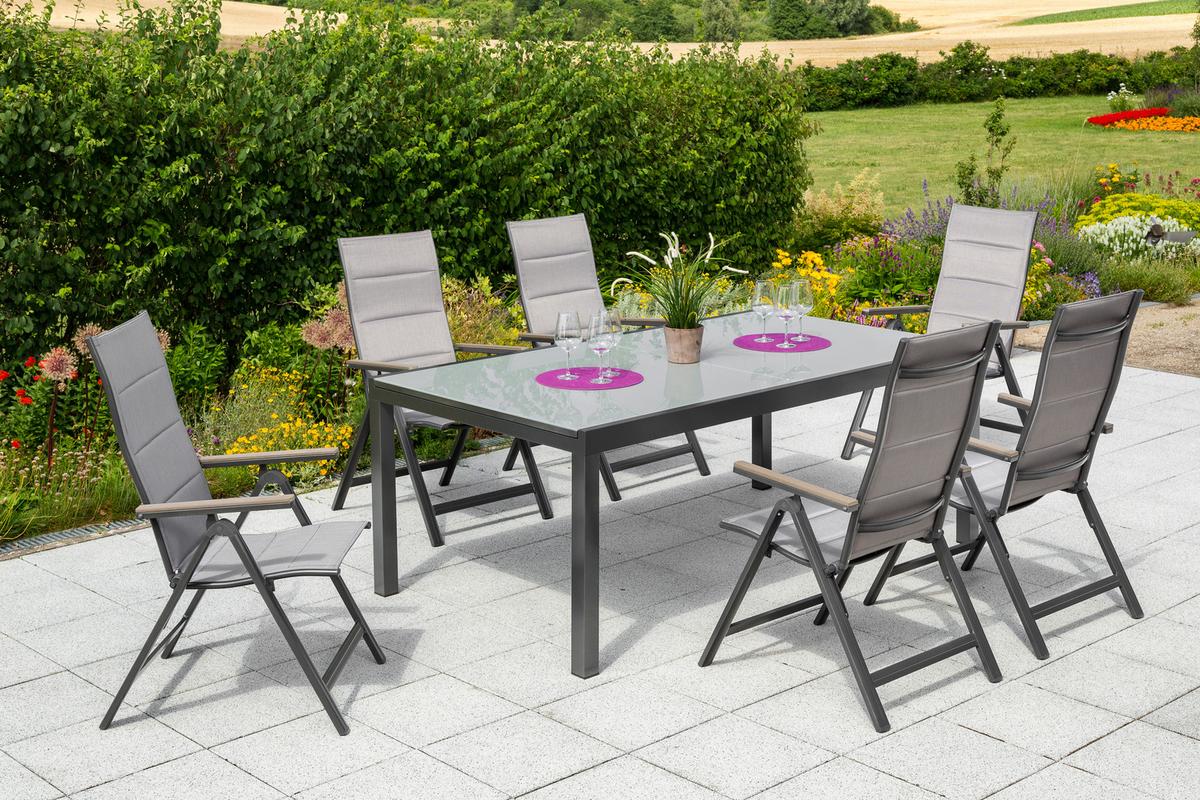 GARTENSET TRIVERO - Graphitfarben/Braun, MODERN, Textil/Metall - Gardenson