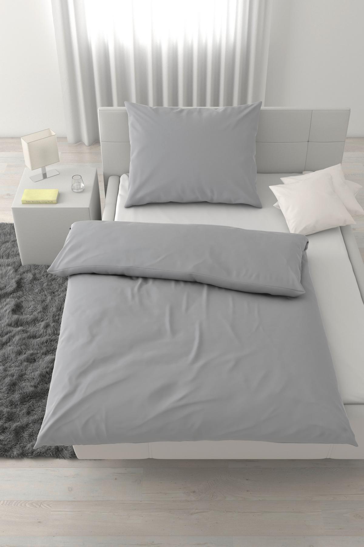 Ágyneműhuzat-garnitúra Pamutszatén Xenia Uni - ezüstszínű, Modern, textil (140/200cm) - Premium Living