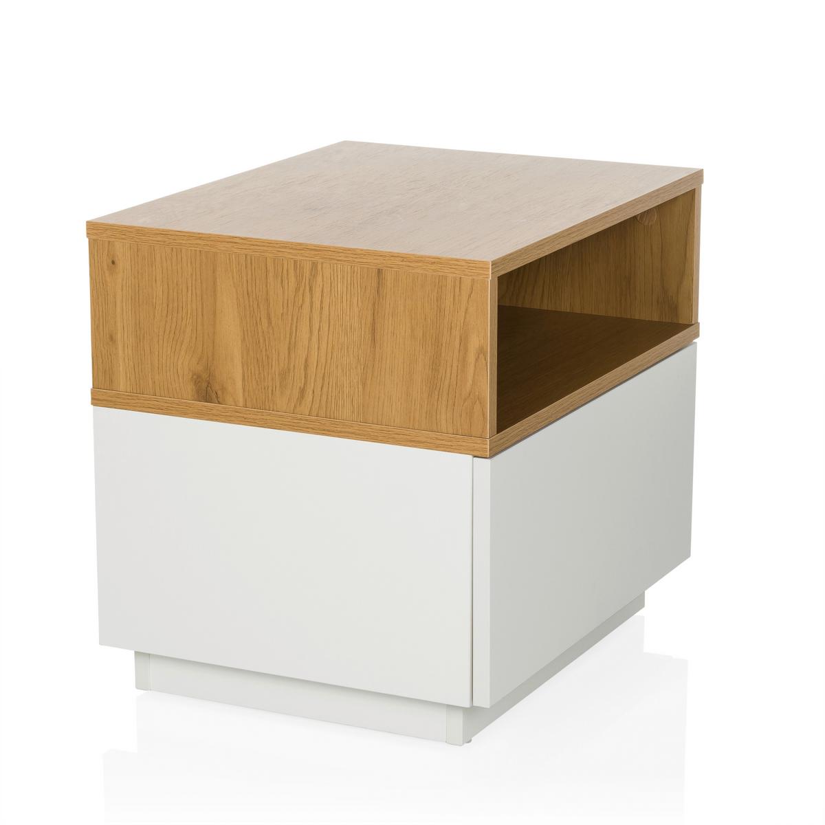 Mizica Melmo, Bela, Barva Hrasta - barve hrasta/bela, Moderno, umetna masa/leseni material (50/45/40cm) - MID.YOU