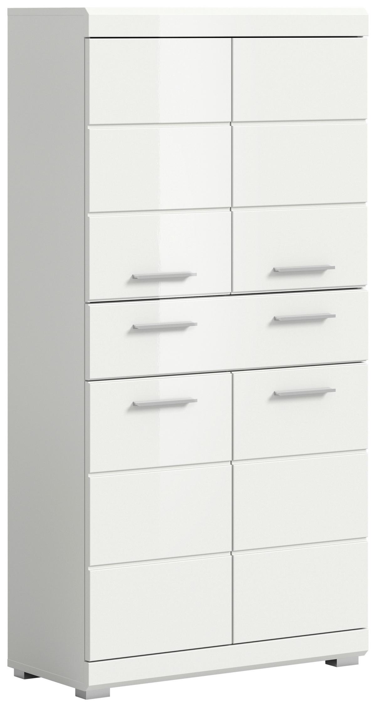 Midischrank SCOUT Weiß Hochglanz ca.74x141x31cm - Weiß Hochglanz/Silberfarben, MODERN, Holzwerkstoff/Kunststoff (74/141/31cm) - MID.YOU