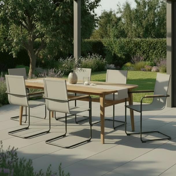 Gartensessel-Set 2-er Daisy Hellgrau aus Textilene/Metall - Hellgrau/Schwarz, MODERN, Holz/Textil (55,5/95/55cm) - Bessagi Garden