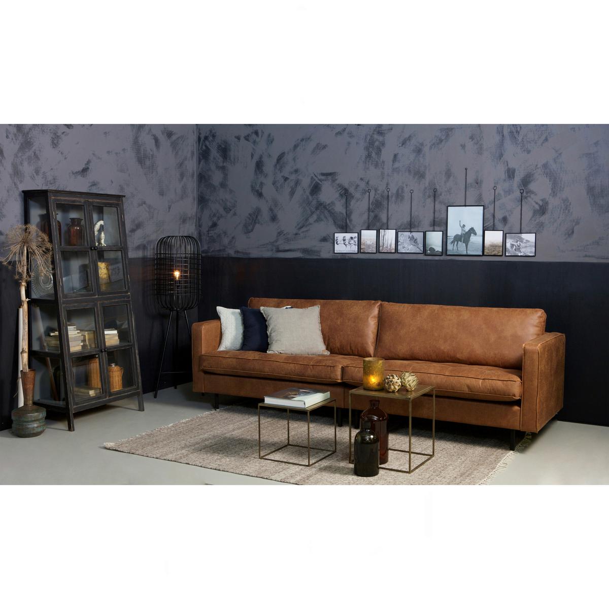 3-Sitzer Sofa Rodeo Classic Cognac B: 275cm - Cognac/Schwarz, Design, Leder/Metall (275/83/88cm) - Livetastic