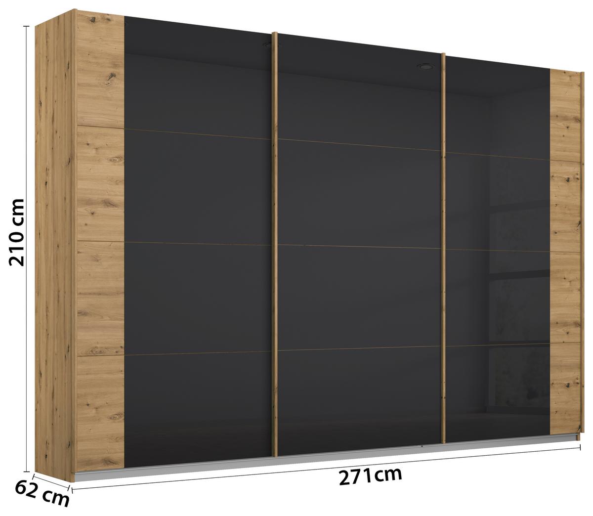 Ormar S Kliznim Vratima Artemis - hrast Artisan/antracit, Moderno, staklo/drvni materijal (271/210/62cm) - Modern Living