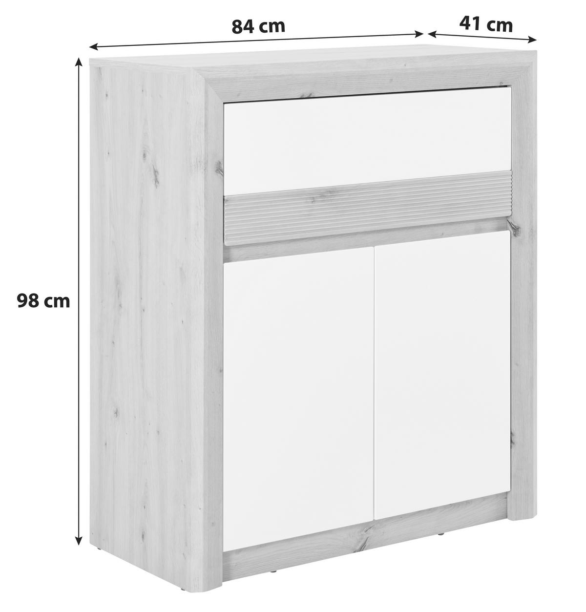 Komoda Kashmir New - barve hrasta/bela, Moderno (84/98/41cm) - Zandiara