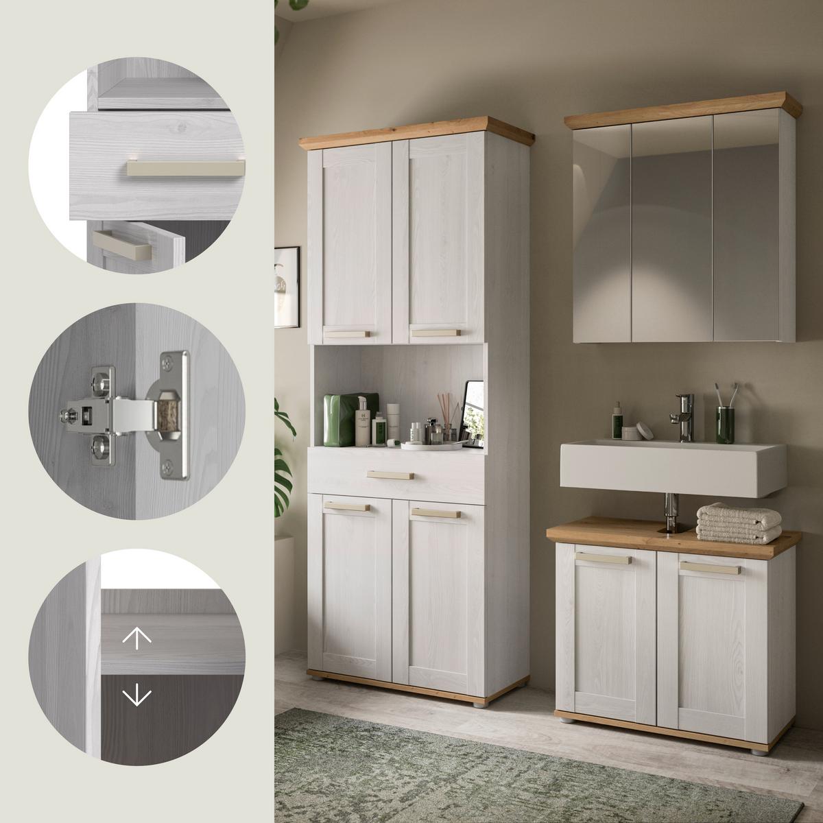 Badezimmer Verona Lärchenfarben/Eiche Artisan - Silberfarben/Lärchefarben, Trend, Glas/Holzwerkstoff (143cm) - MID.YOU