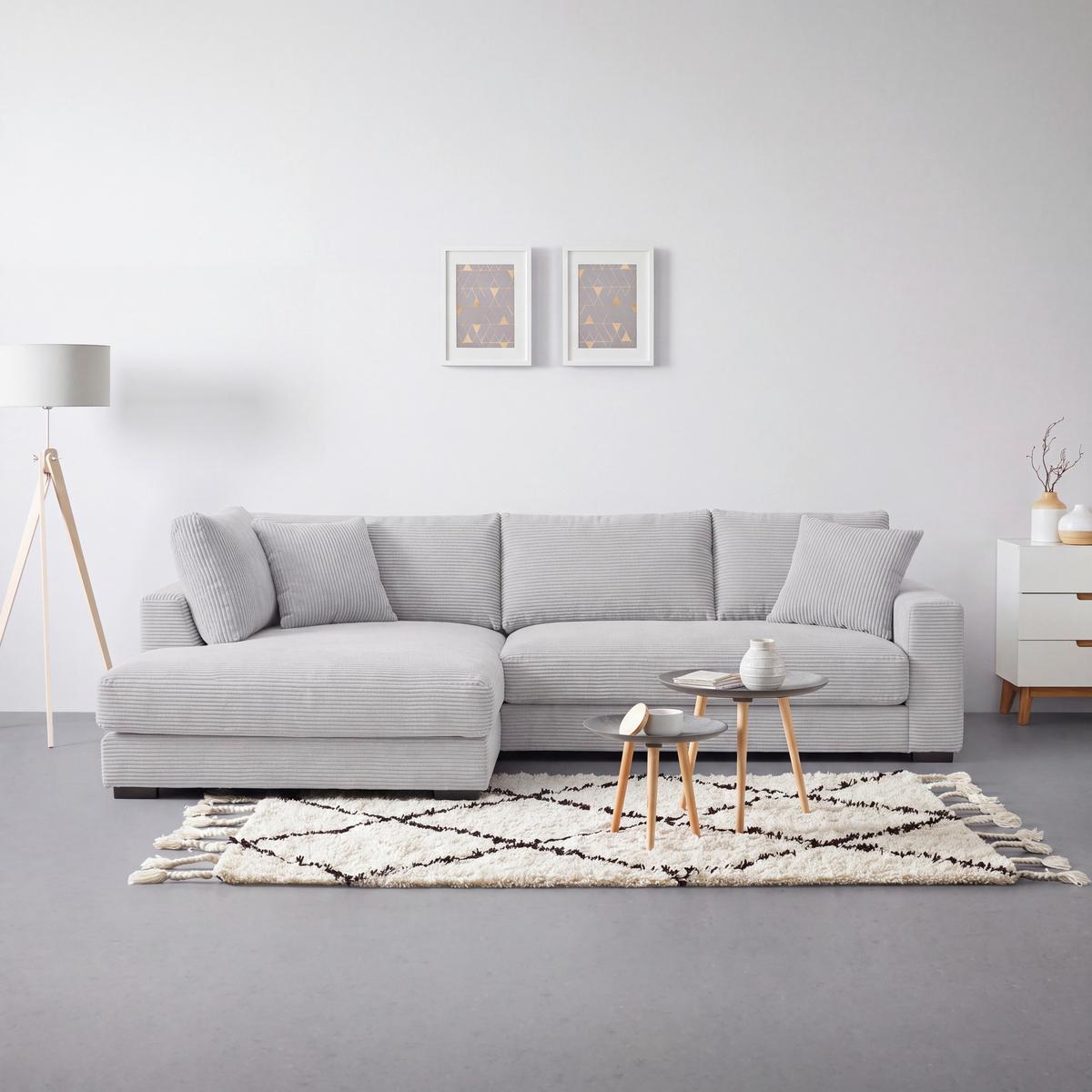 Ecksofa Pedro Hellgrau - Hellgrau/Schwarz, MODERN, Kunststoff/Textil (190/300cm) - Mömax