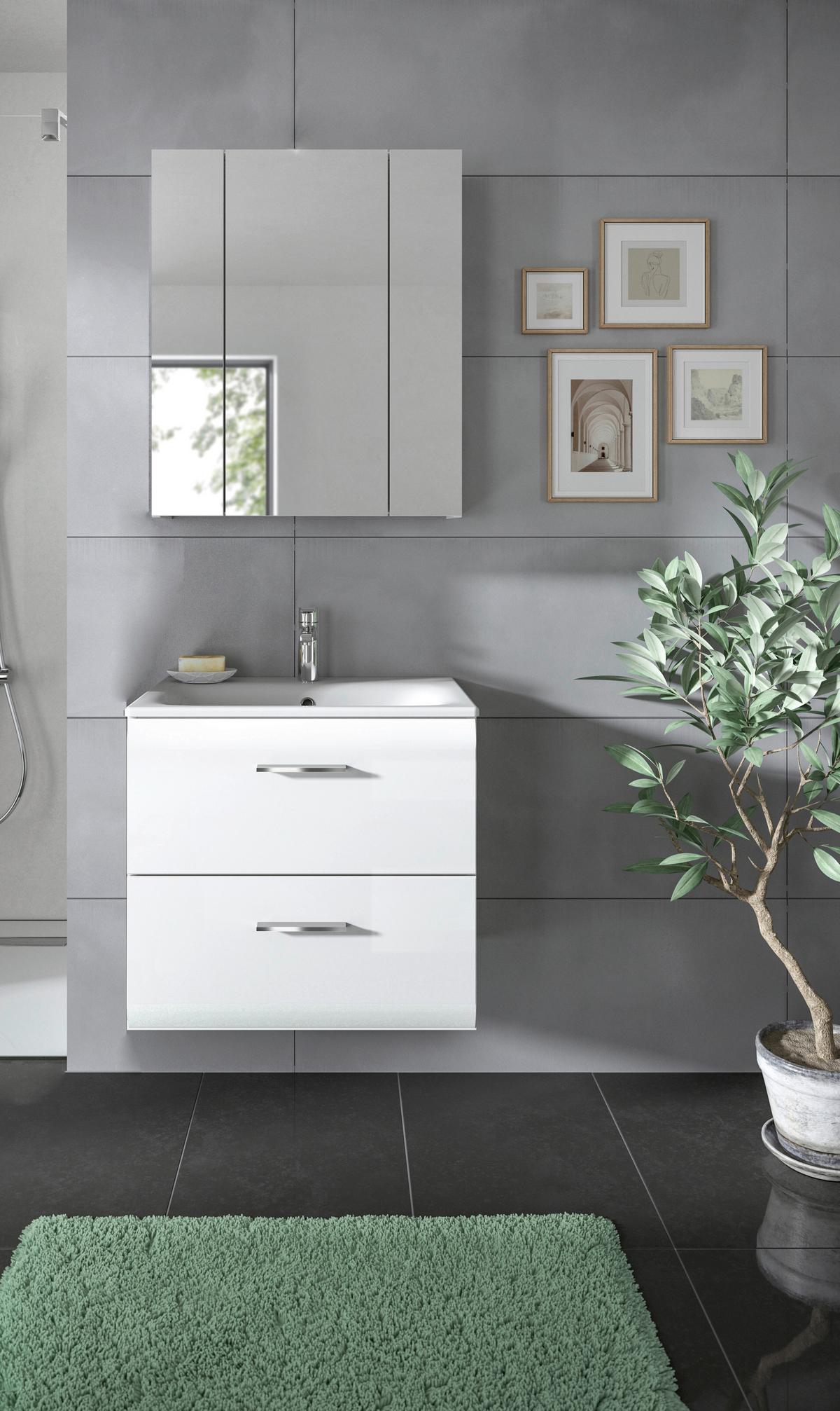 Badezimmer Ice 2-tlg. ca. 60 cm Weiß - Weiß Hochglanz/Silberfarben, MODERN, Keramik/Holzwerkstoff (60cm) - MID.YOU