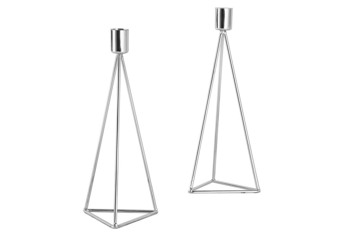 Kerzenhalter-Set Silberfarben 2-teilig - Silberfarben, Basics, Metall (9,5/24,2cm) - Echtwerk