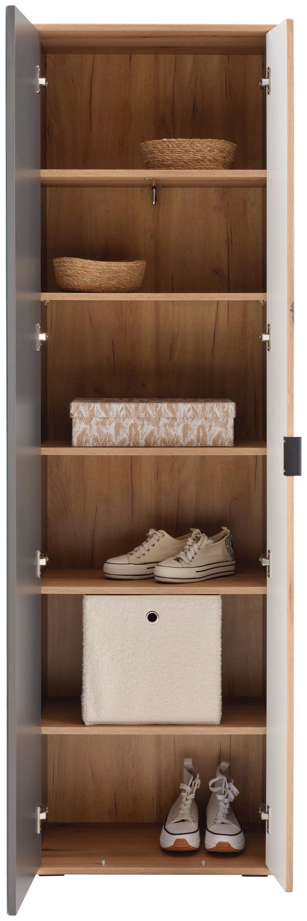 Dulap pentru hol CLEVER - culoare lemn stejar/antracit, Modern, sticlă/material pe bază de lemn (55,5/193/38cm) - Modern Living