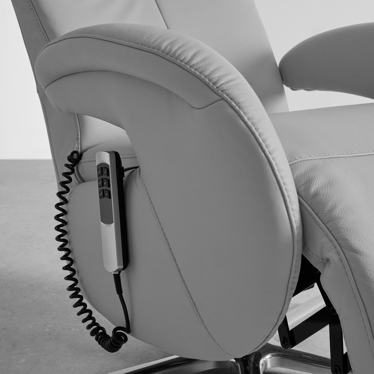 Relaxsessel Sitting 2 Grauweiß - Chromfarben/Grauweiß, MODERN, Leder (70/111/80cm) - Premium Living