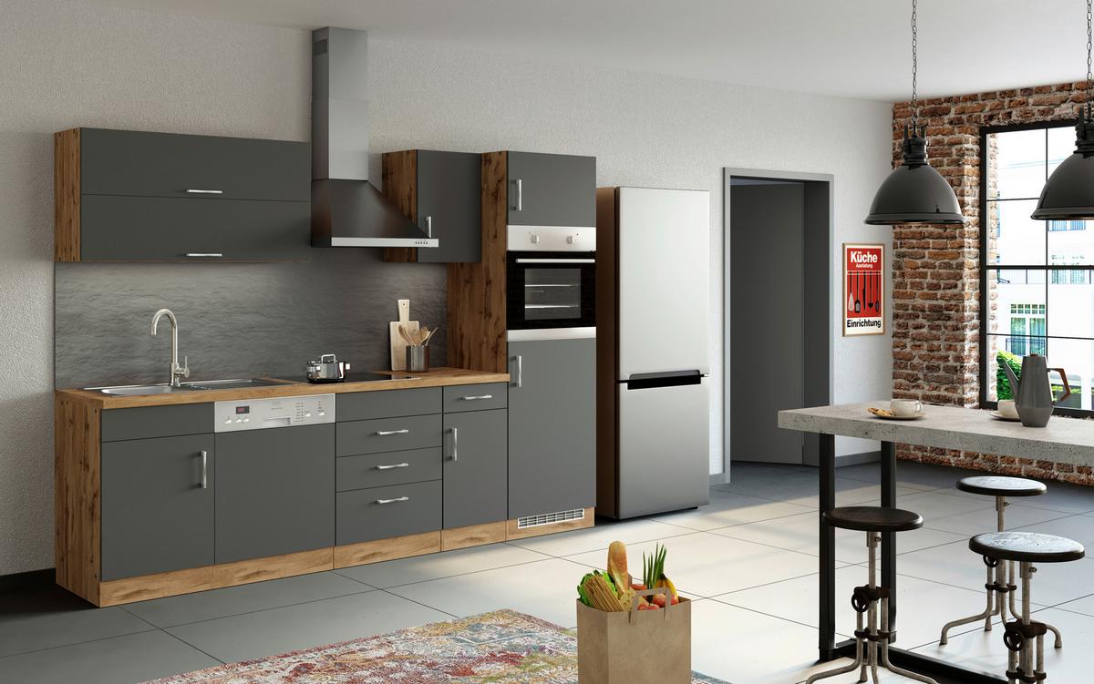 Küchenblock Sorrento ohne Geräte ca. 270 cm Anthrazit - Eichefarben/Anthrazit, MODERN, Holzwerkstoff (270cm) - Held