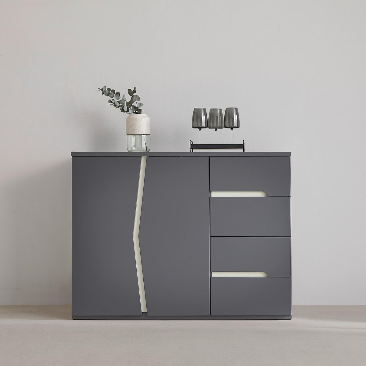 Sideboard Manhatten in Grau/Graphitfarben - Graphitfarben/Schwarz, Modern, Holzwerkstoff/Kunststoff (124/95/42cm) - Premium Living