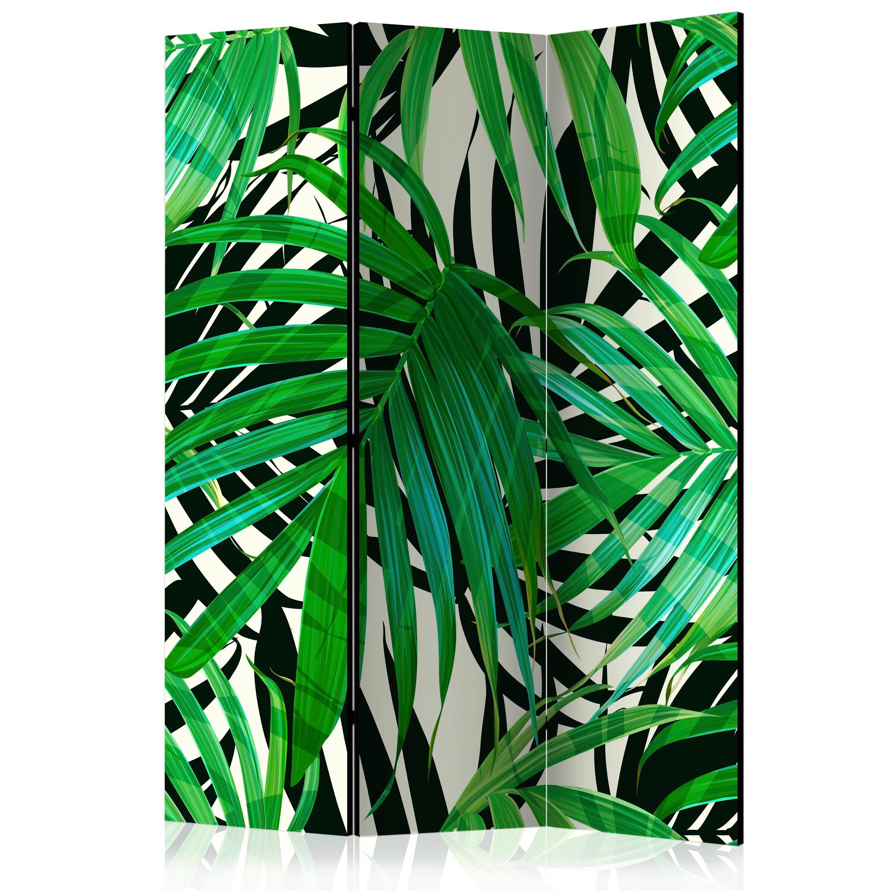 Paravan Tropical Leaves, 3-Delni, Dvostranski - zelena/bela, Basics, tekstil/les (135/172/3cm) - artgeist