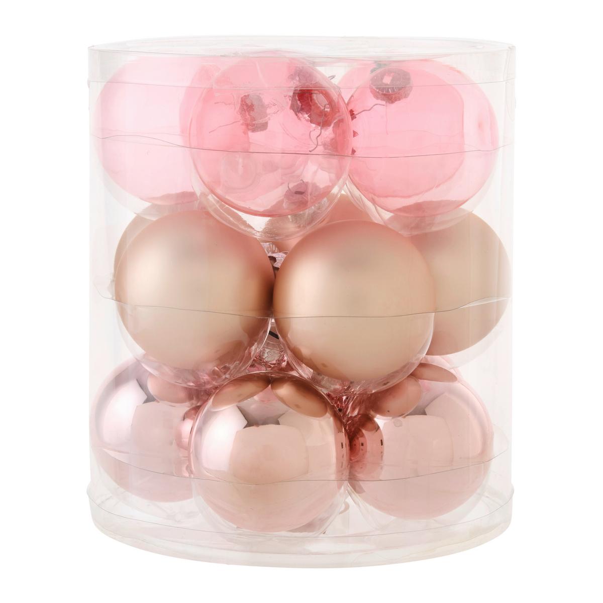 Christbaumkugel Noel I Goldfarben/Rosegold, 15Stk. - Hellrosa/Roségold, KONVENTIONELL, Glas (6cm) - Mömax