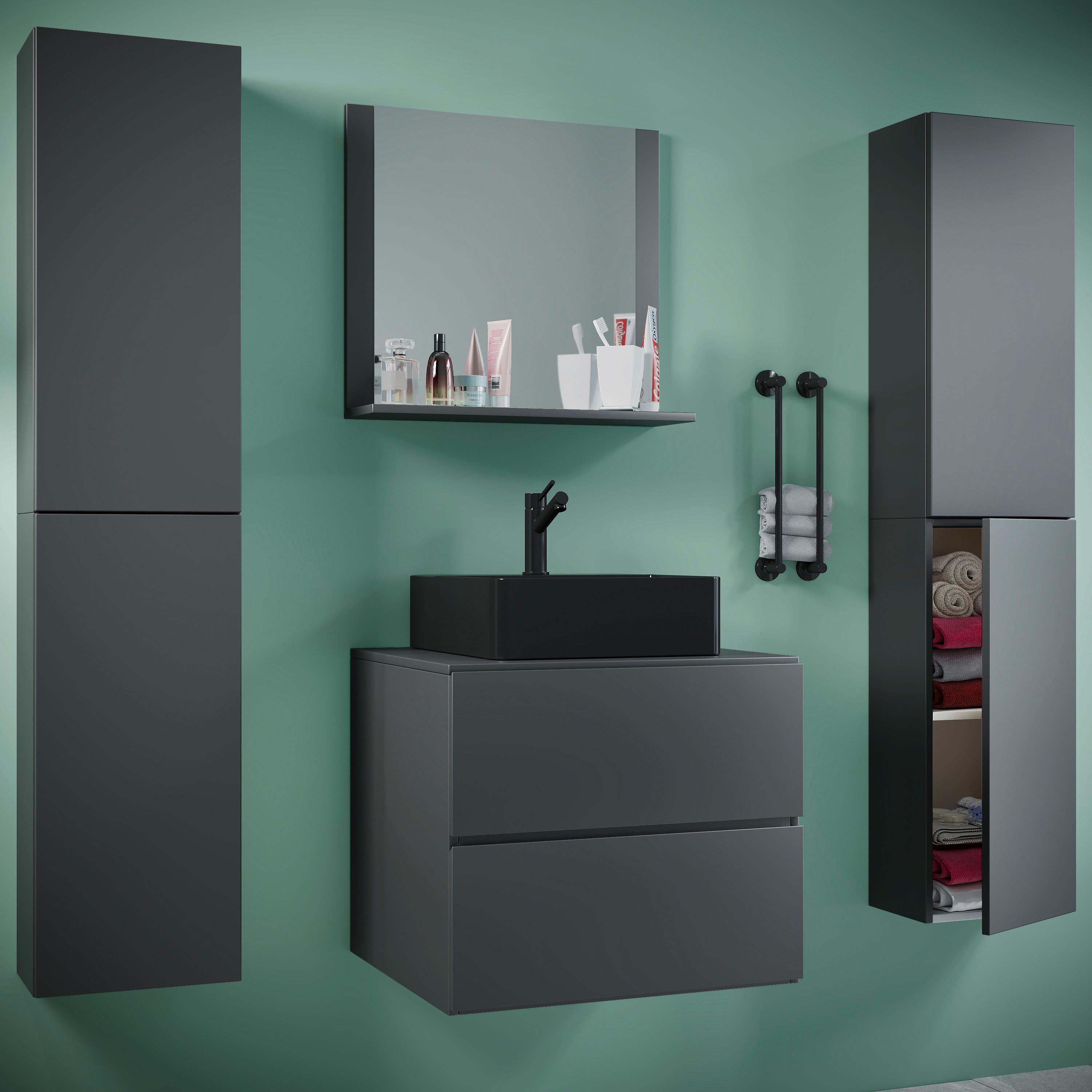 Kopalnica Lendas Xl, Antracit - črna/antracit, Moderno, steklo/leseni material (127cm) - MID.YOU