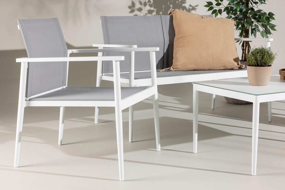 Loungegarnitur Break Weiß/Grau - Weiß/Grau, KONVENTIONELL, Glas/Textil - Gardenson