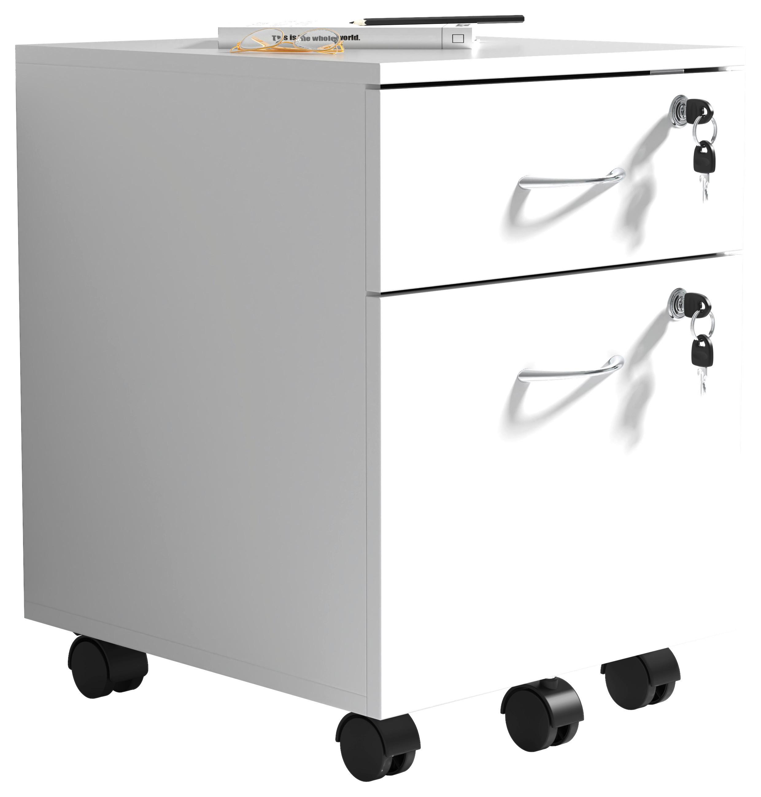 ROLLCONTAINER BAULA M - Weiss/Silberfarben, Design, Holzwerkstoff/Kunststoff (40/54/44cm) - MID.YOU