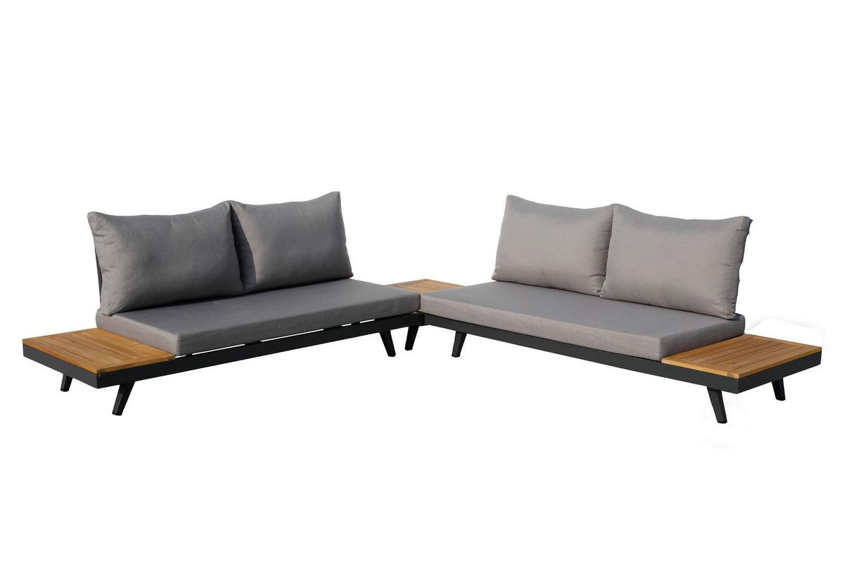 Loungegarnitur Acamp Naxos Lounge Anthrazit/Teakfarben - Anthrazit/Silberfarben, Basics, Holz/Textil (175/175cm) - Gardenson