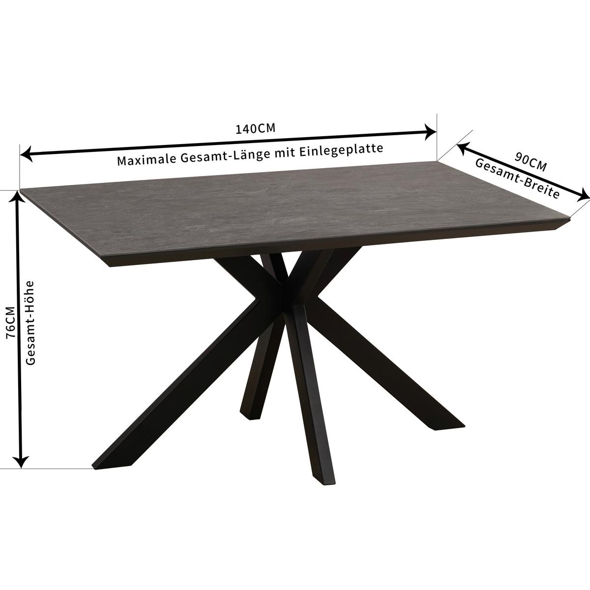 Jedilna Miza Steve 2, Črna, 140x90 Cm - črna, Moderno, kovina/leseni material (140/76/90cm)