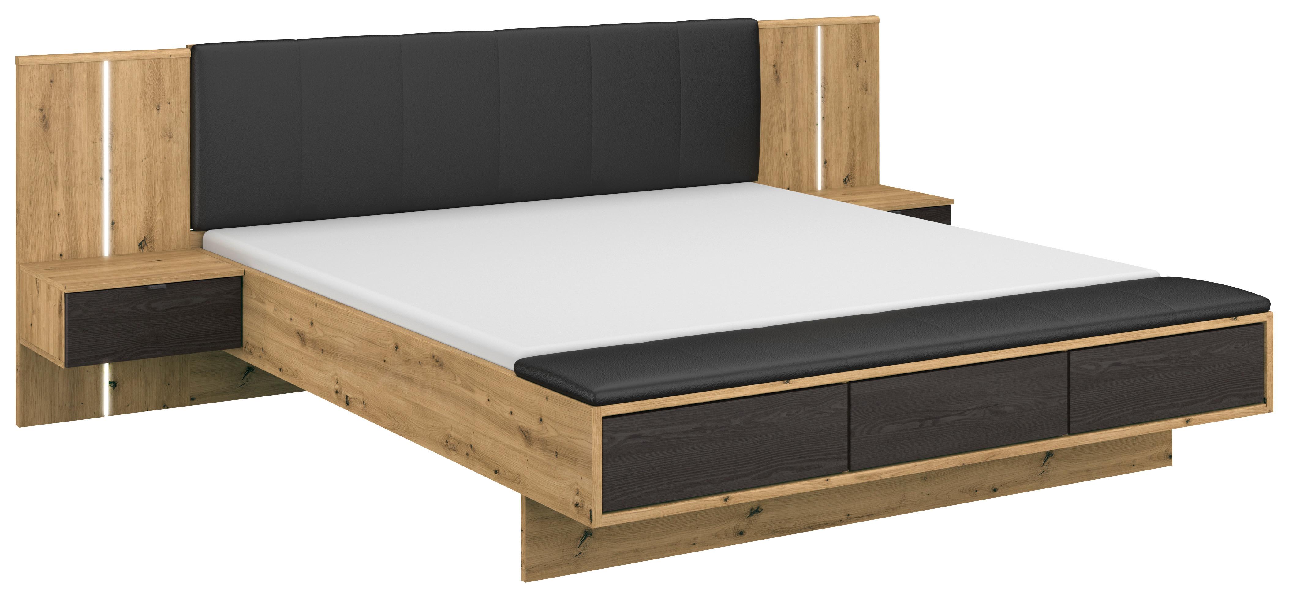 Bettanlage Apollon m. Sitzbank ca. 180x200 cm Schwarz/Eiche - Schwarz/Eiche Artisan, MODERN, Holzwerkstoff/Textil (180/200cm) - Rauch Möbel