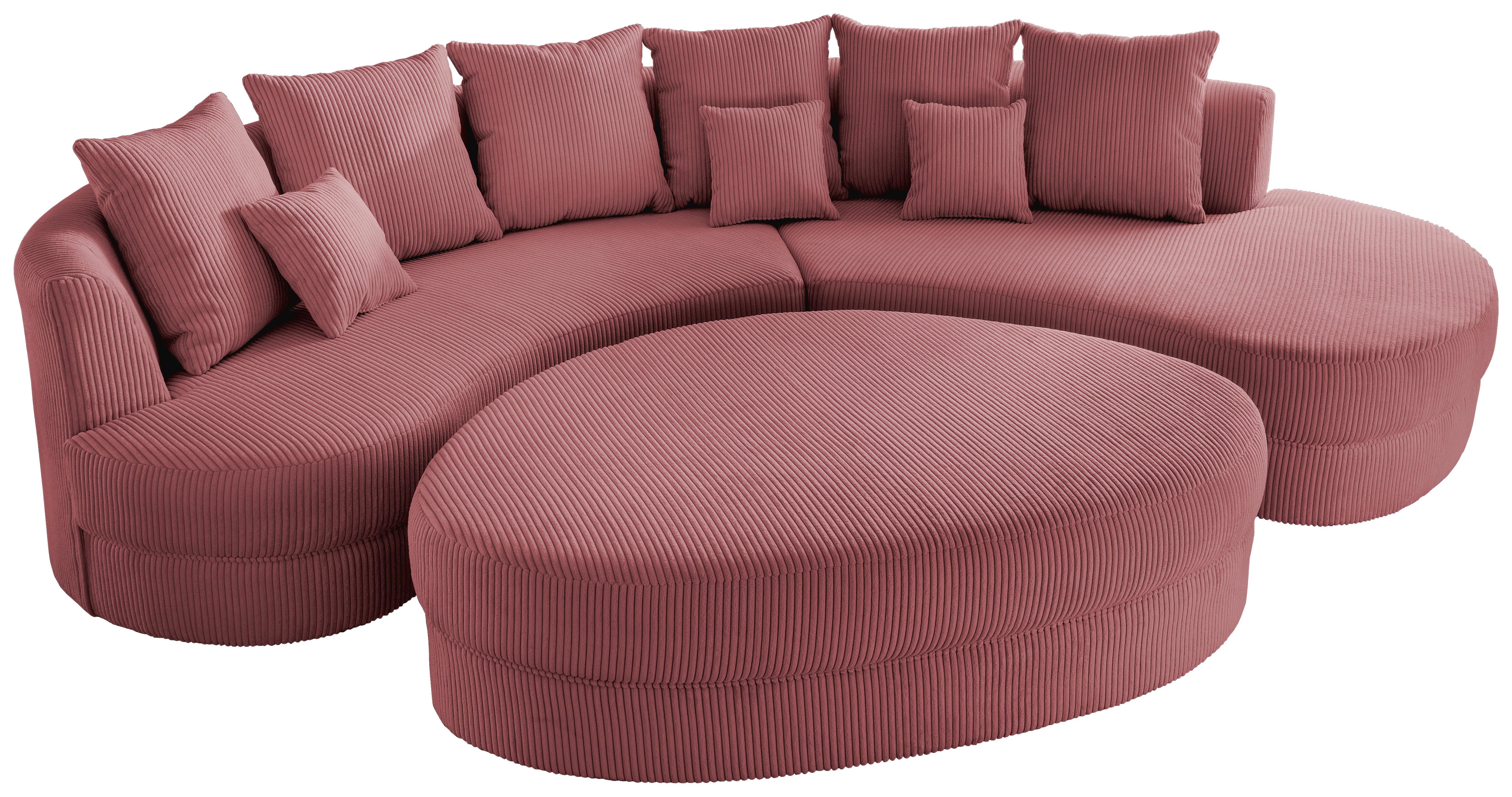 Wohnlandschaft Limoncello m. Hocker ca. 300x160 cm Koralle - Koralle/Schwarz, Design, Kunststoff/Textil (300/160cm) - Livetastic