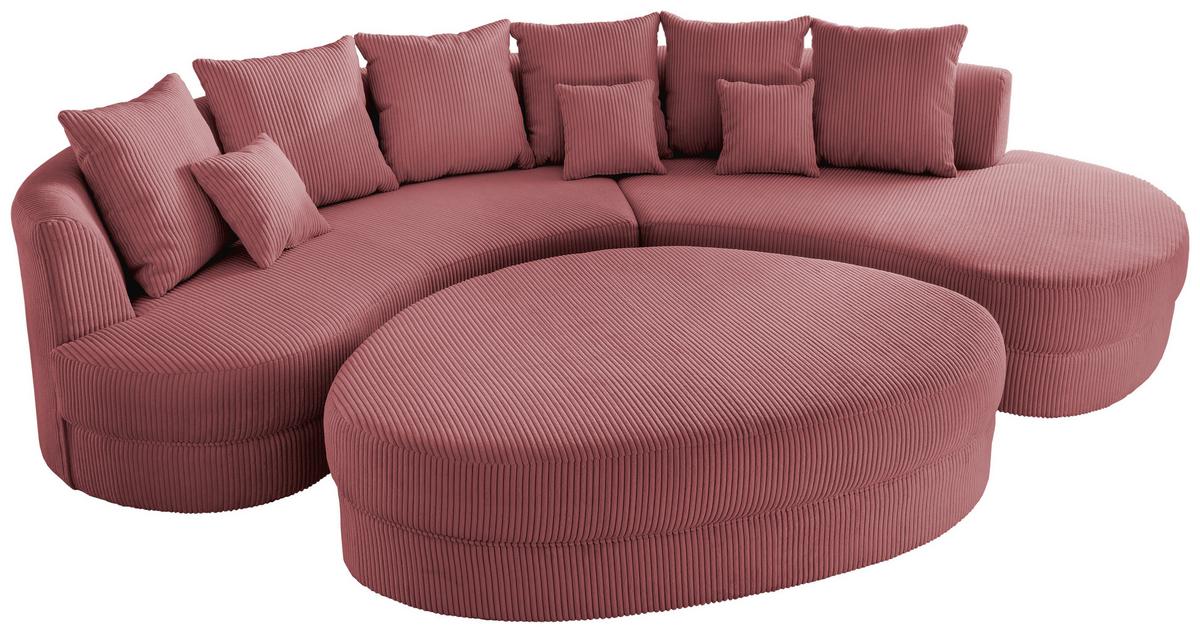 Wohnlandschaft Limoncello m. Hocker ca. 300x160 cm Koralle - Koralle/Schwarz, Design, Kunststoff/Textil (300/160cm) - Livetastic