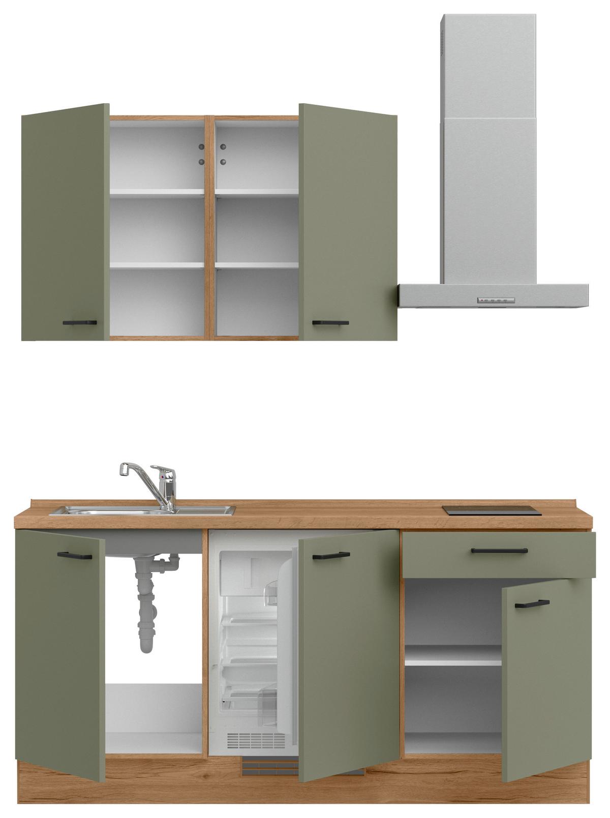 Küchenleerblock Senso Low o. Geräte Olivgrün - Eichefarben/Schwarz, MODERN, Holzwerkstoff/Metall (180cm) - Nobilia
