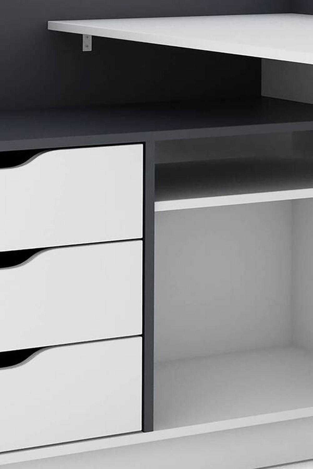 Eckschreibtisch Belfast Schwarz/Weiß ca. 129x105x84cm - Schwarz/Weiß, LIFESTYLE, Holzwerkstoff (129/105/84cm) - MID.YOU