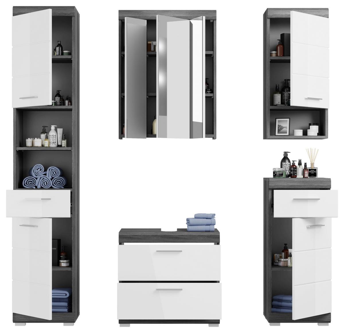 Badezimmer Scout 5-tlg. ca. 134 cm Anthrazit/Weiß - Weiß Hochglanz/Grau, MODERN, Holzwerkstoff/Kunststoff (134cm) - MID.YOU