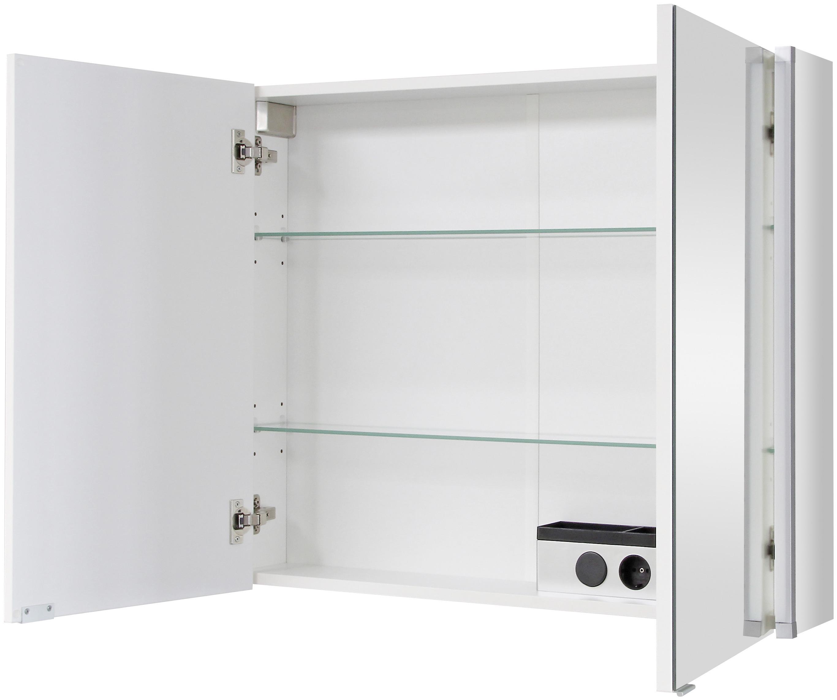 Spiegelschrank "LED-Line" , weiß - Alufarben/Weiß, MODERN, Glas/Holzwerkstoff (81/67/16,5cm) - MID.YOU