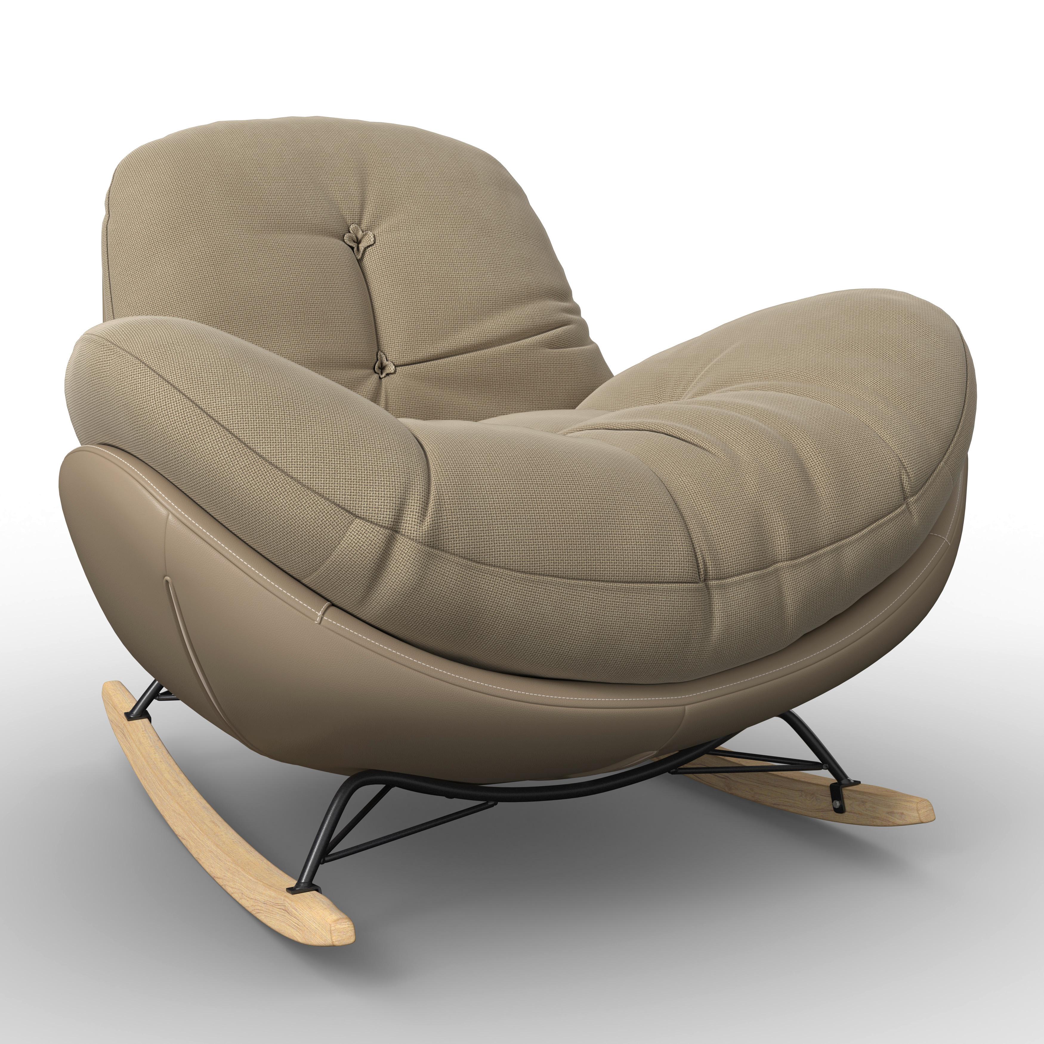 Schaukelsessel Elea Beige Lederlook/Chenille - Beige/Schwarz, MODERN, Holz/Textil (104/78/102cm) - Bessagi Home