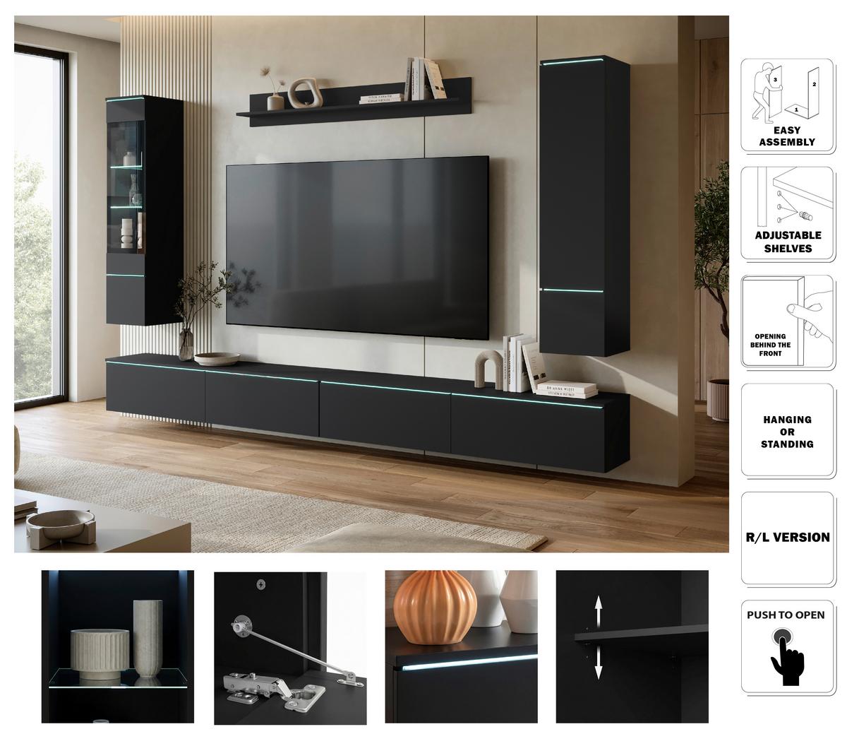 Dnevni Regal Vera Xxl, Črna, 5-Delni - črna/siva, Basics, umetna masa/steklo (300/162/33cm) - P & B