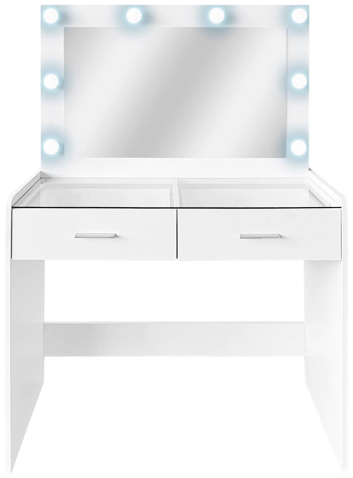 Măsuță de machiaj MILA - alb, Trend, sticlă/material pe bază de lemn (95/140/44cm) - Modern Living
