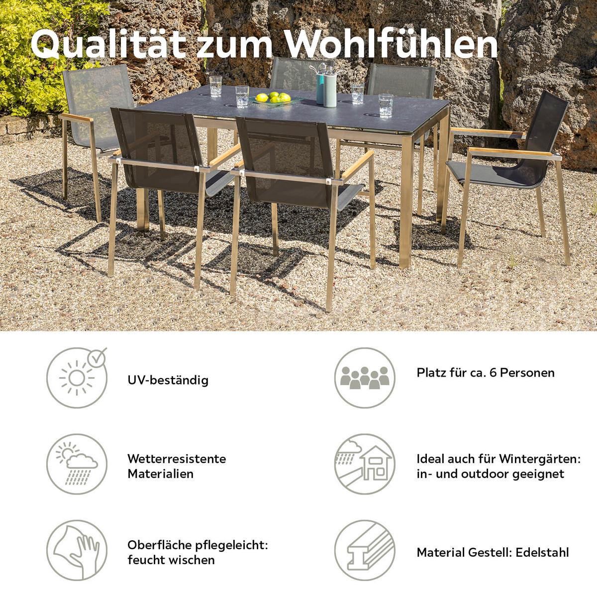 Dining-Loungeset Sydney Grau/Silberfarben - Silberfarben/Grau, Basics, Glas/Holz (160/74/90cm) - Gardenson