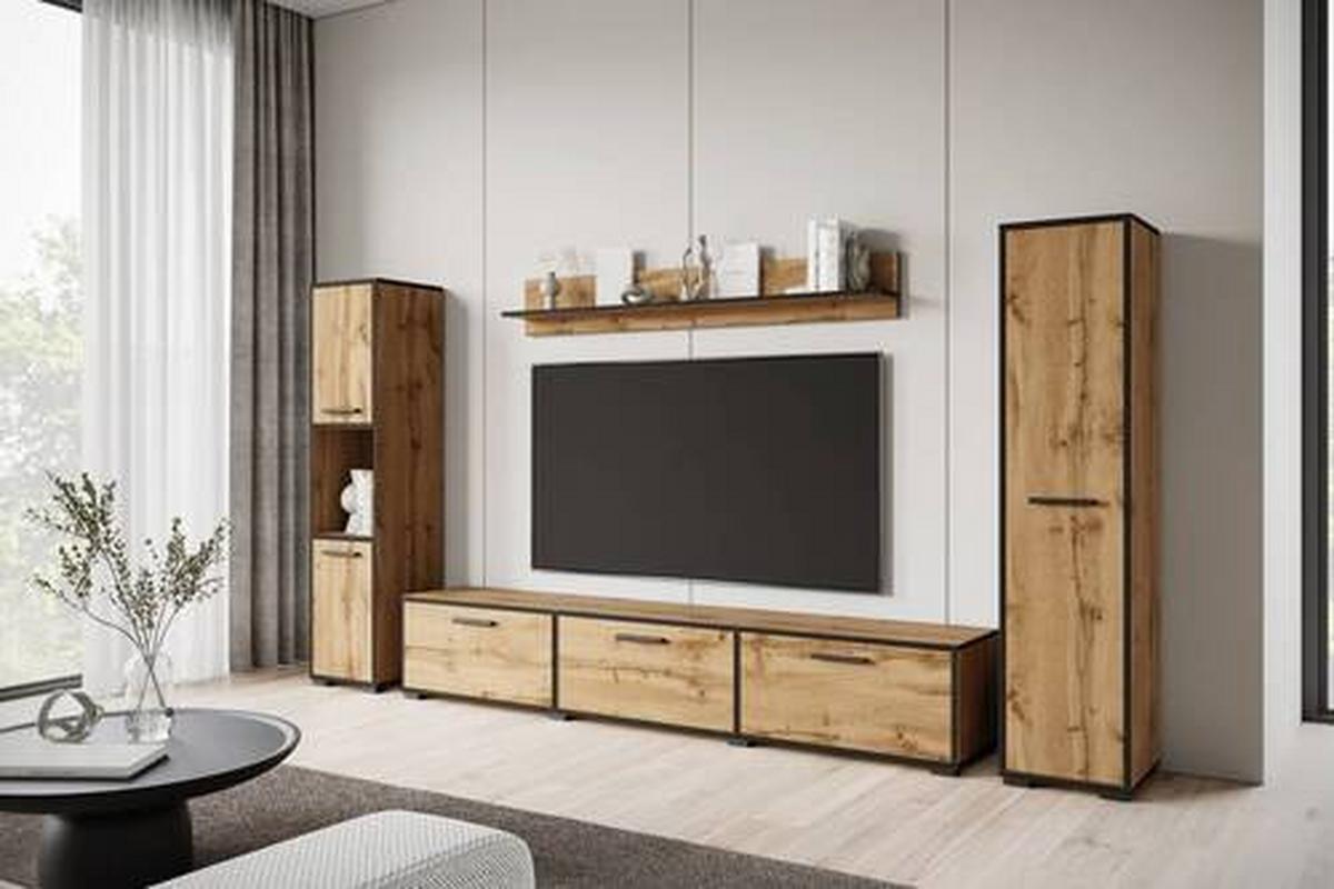WOHNWAND BOGOTA XL WOTAN EICHE DEKOR - Eiche Wotan/Schwarz, Basics, Holzwerkstoff/Kunststoff (240/130/31cm) - MID.YOU