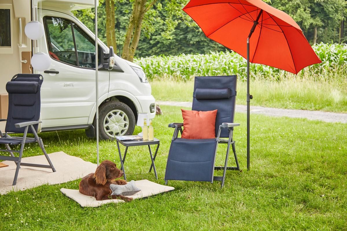Campingsessel Dunkelblau Premium B: 75cm - Anthrazit/Dunkelblau, KONVENTIONELL, Textil/Metall (75/123/91cm) - Siena Garden