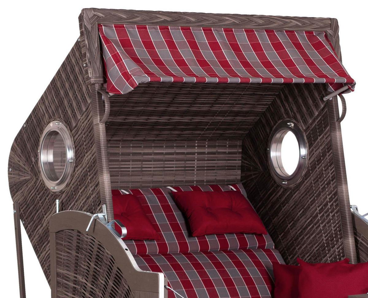 Strandkorb Cliff XL Pinie - Rot/Grau, Basics, Holz/Textil (130/160/80cm)