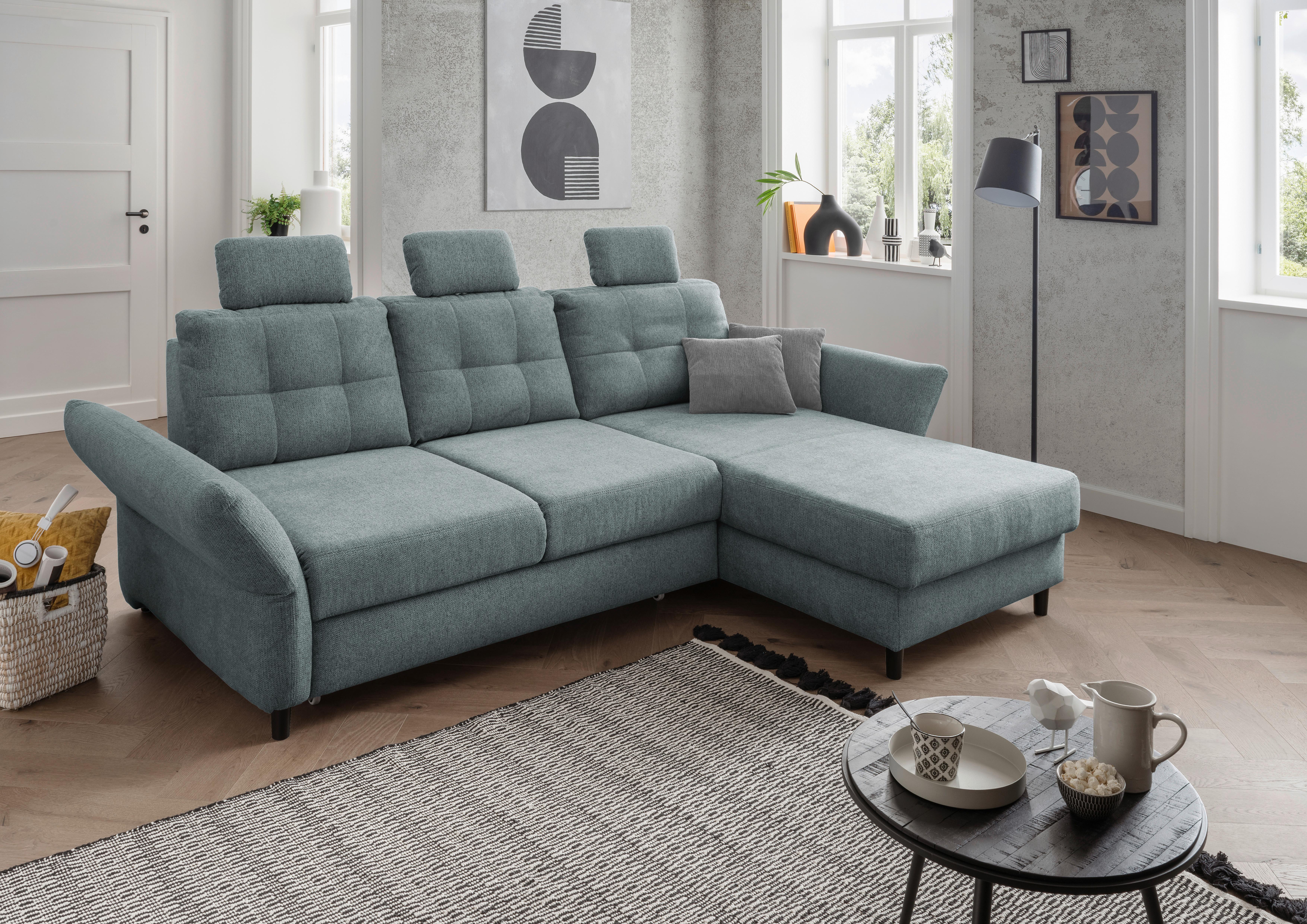 Wohnlandschaft Brizzini Mintgrau Chenille - Mintgrau/Blau, MODERN, Holz/Textil (250-280/176cm) - Livetastic