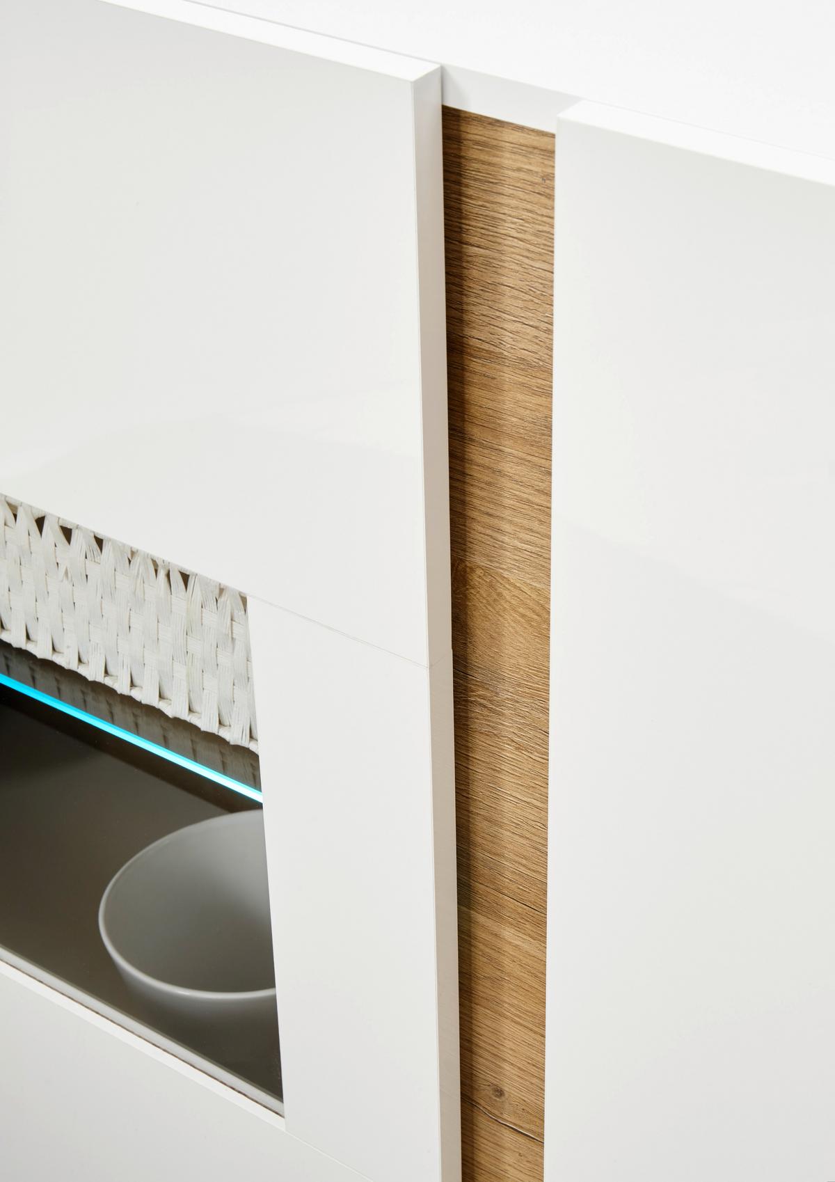 Wohnwand Clair Weiß/Eichefarben - Eichefarben/Weiß, Design, Glas/Holzwerkstoff (340/194/40cm) - MID.YOU