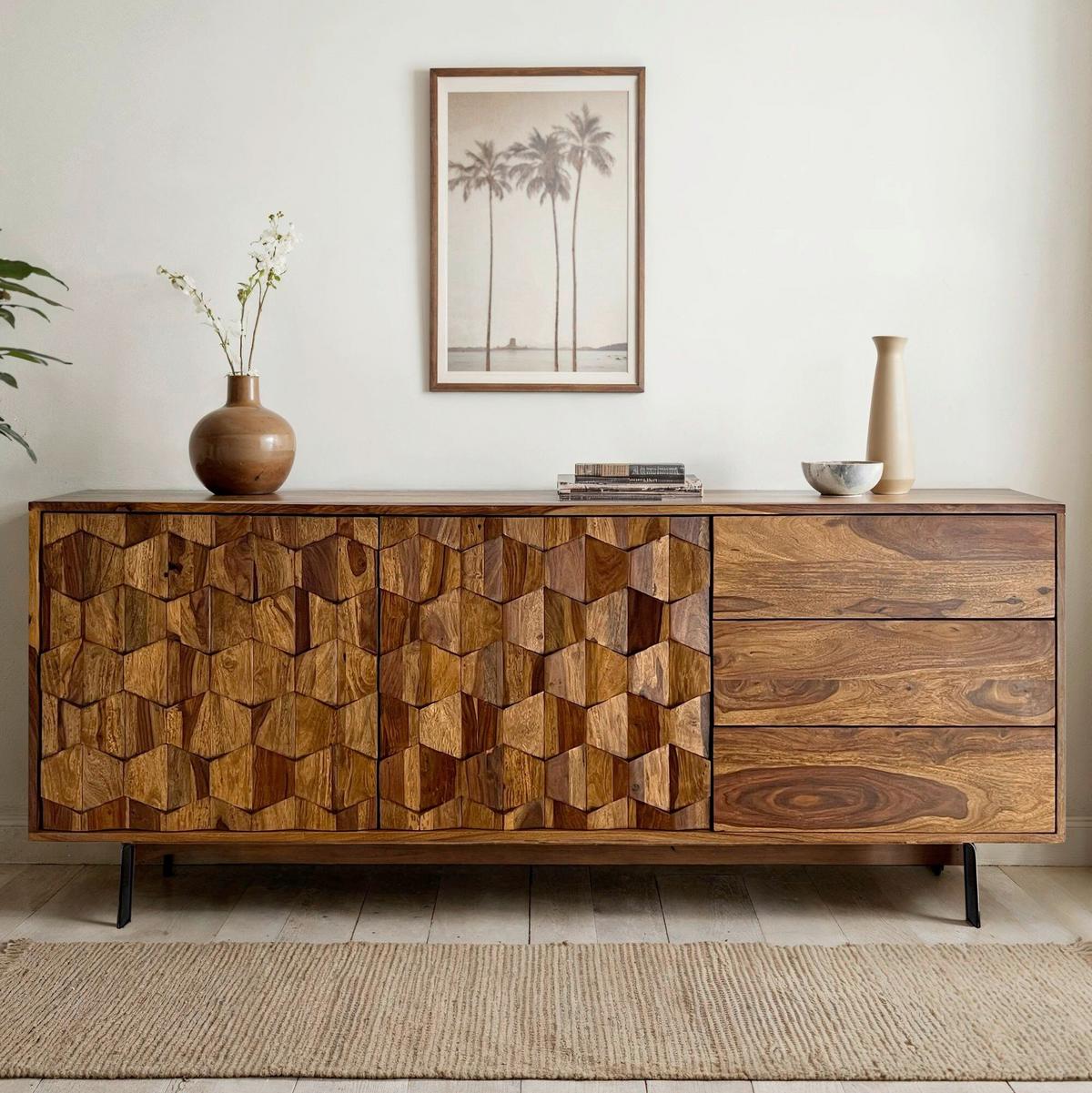 Komoda Sheesham, Pravi Les - črna/barve indijskega rožnega lesa, Natur, kovina/les (175/70/40cm) - Livetastic